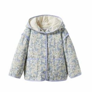 Brand New With Tags Zara Kids Blue and Cream Floral Textured Padded Jacket 4-5